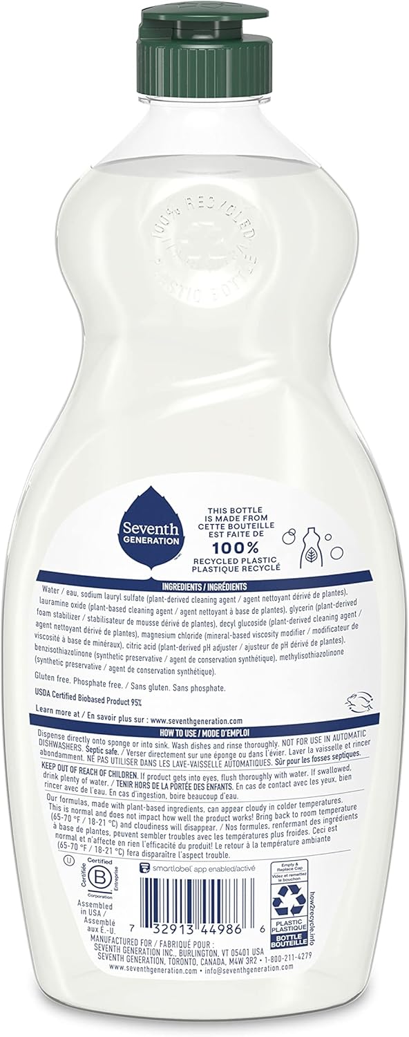 Seventh Generation Dish Liquid Soap Free & Clear liquid soap Pack of 6 Dishwashing Soap Dish Soap for sensitive skin 19 oz