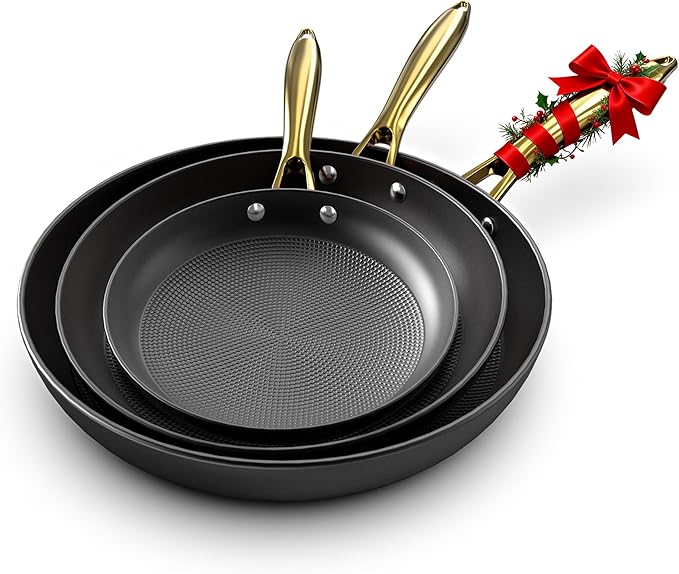 imarku Non Stick Frying Pans, Nonstick Cast Iron Skillets 3 Pcs - 8 Inch, 10 Inch and 12 Inch Nonstick Frying Pan Set, Professional Frying Pans Set, Frying Pan with Stay Cool Handle, Chrismas Gifts