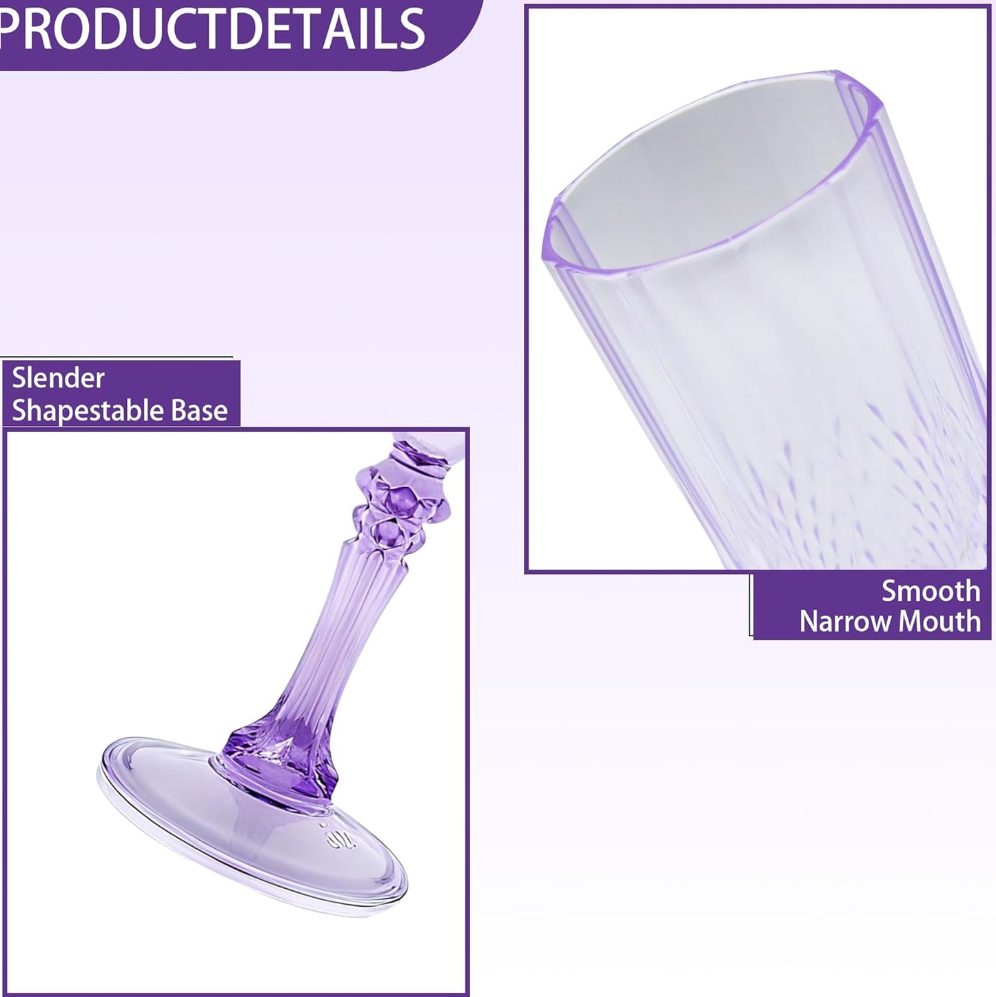 Plastic Champagne Flutes, 12PCS Purple Wine Glasses Goblets Reusable Champagne Flute for Weddings, Bachelor Parties, Toasting, and Events(12,Purple)