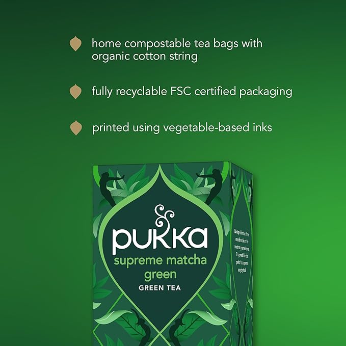 Pukka Supreme Matcha Green Organic Herbal Tea, Energizing Infusion Organic Tea Selection, with Matcha Powder, Ideal for Daily Vitality, Caffeine Free, 20 Total Bags (Pack of 2)