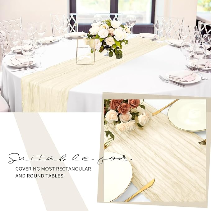 12 Pack Cheesecloth Table Runner 20 x 120 inch Cheese Cloth Table Runner Bulk,Romantic Boho Sheer Gauze Fabric Table Runners for Wedding Reception,Party,Bridal Shower Table Decor(Ivory)