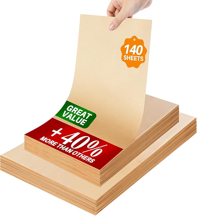 140 Parchment Paper Sheets 9x13 Inch | Precut Unbleached Baking Paper Sheets for Oven, Air Fryer, Cookies, Bread, Pizza | Non-Stick, Greaseproof Liners | Natural Brown