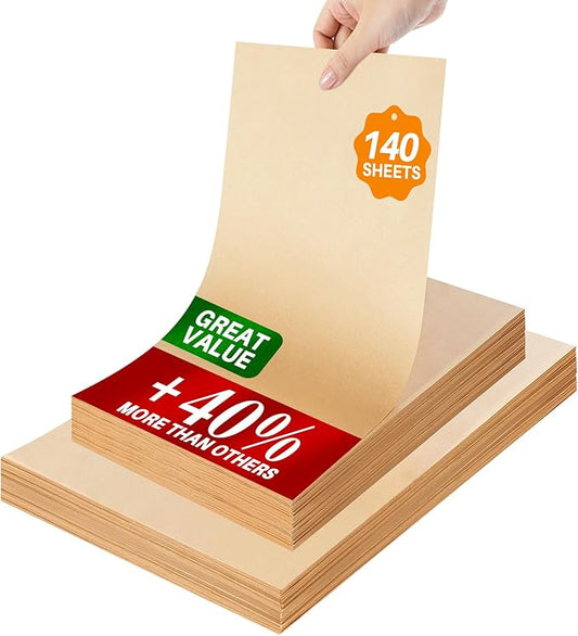 140 Parchment Paper Sheets 9x13 Inch | Precut Unbleached Baking Paper Sheets for Oven, Air Fryer, Cookies, Bread, Pizza | Non-Stick, Greaseproof Liners | Natural Brown