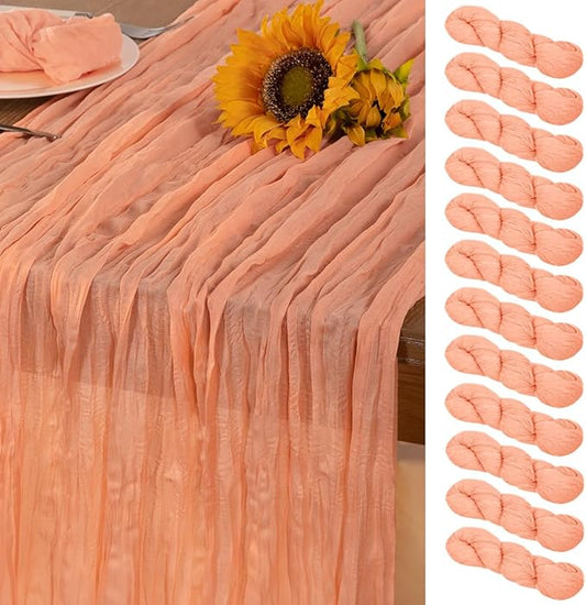 Peach Cheesecloth Table Runner 12 Pack Christmas Table Runners Boho Gauze 120 Inches Cheese Cloth Table Decor for Sweet Little Peach Baby Shower Wedding Bridal Xmas Holiday Season Decor