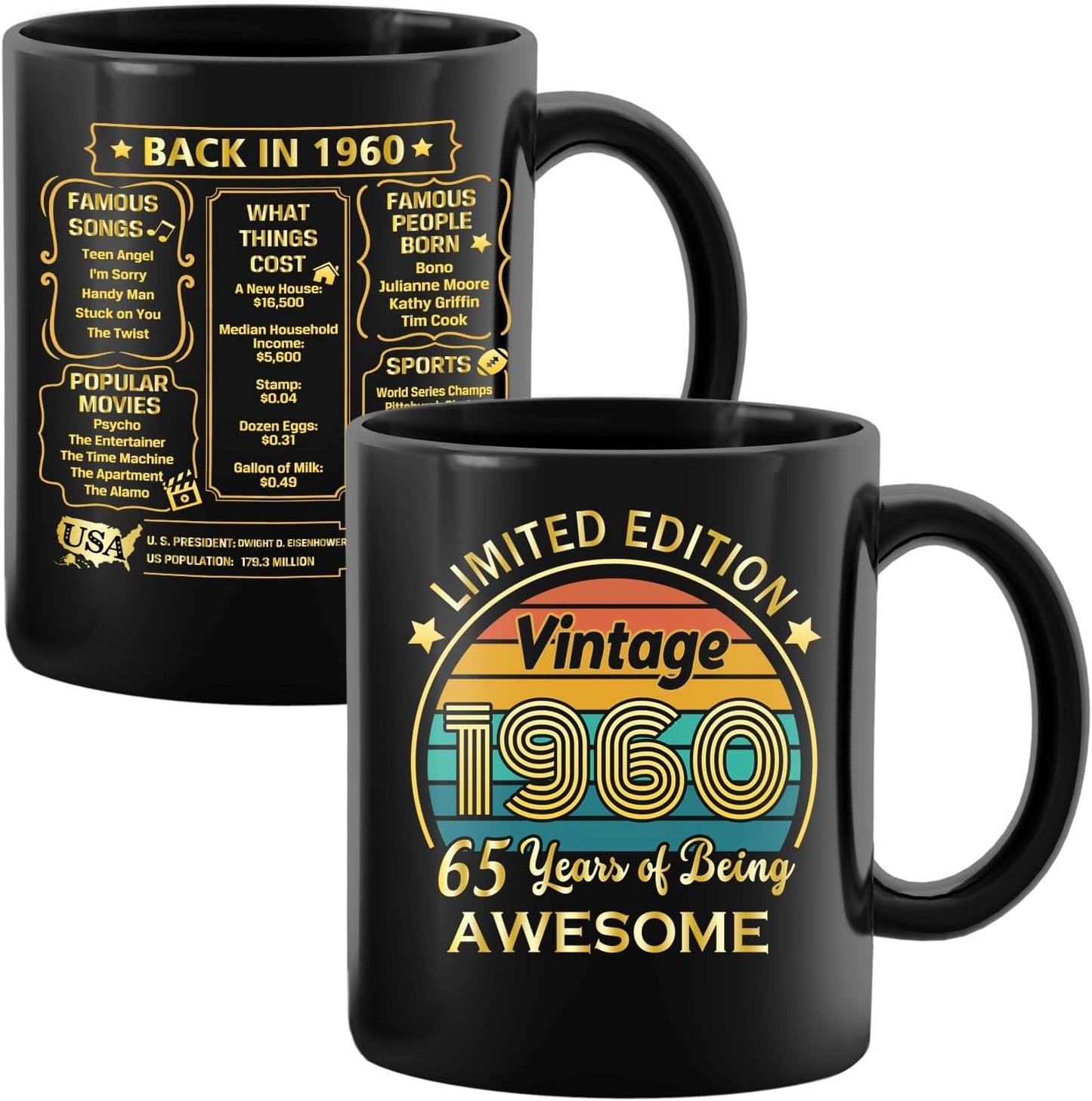 QUPT 65th Birthday Gifts for Women Men, 65th Birthday Gifts for Him, 1960 Birthday Gifts for Women Men, 65 Years Old Gifts, 1960 Birthday Gifts for Her Him, 65th Birthday Presents Coffee Mug