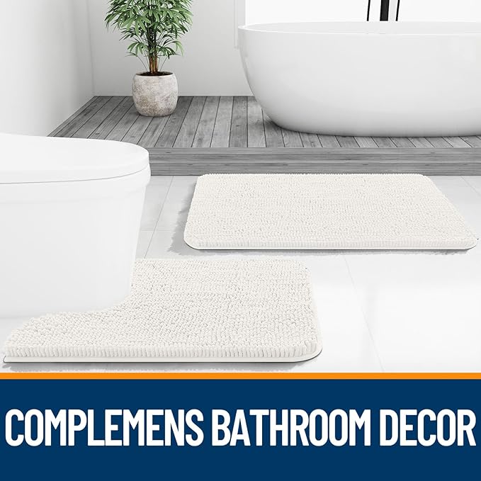 OLANLY Bathroom Rugs 44x24, Extra Soft Absorbent Chenille Bath Rugs, Rubber Backing Quick Dry, Machine Washable Bath Mats for Bathroom Floor, Tub and Shower, Home Decor Accessories, Ivory