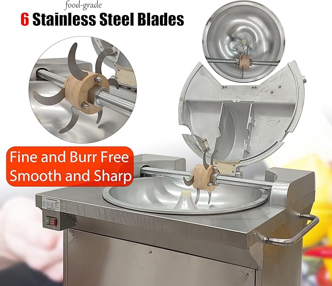 Commercial Meat Bowl Cutter Mixer with Wheels, 24L Heavy Duty Food Processor, 24.8" Bowl, 6 Blads, 1500W 661 LB/h Electric Food Chopperfor Restaurants & Kitchens