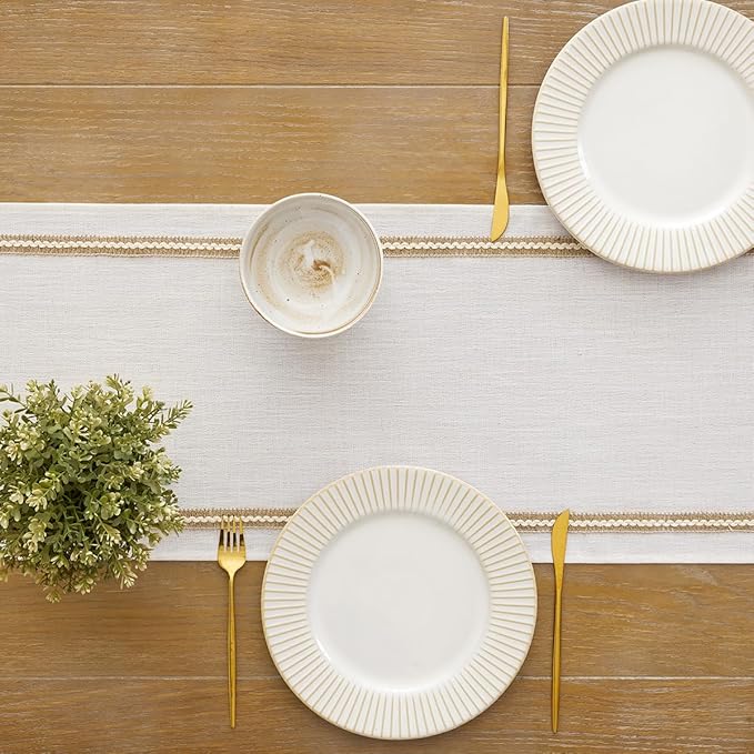 Wracra Jute Farmhouse Table Runner, Macrame Rustic Dining Table Runners 108 Inches Long for Everyday Use, 14x108 Inches, Jute