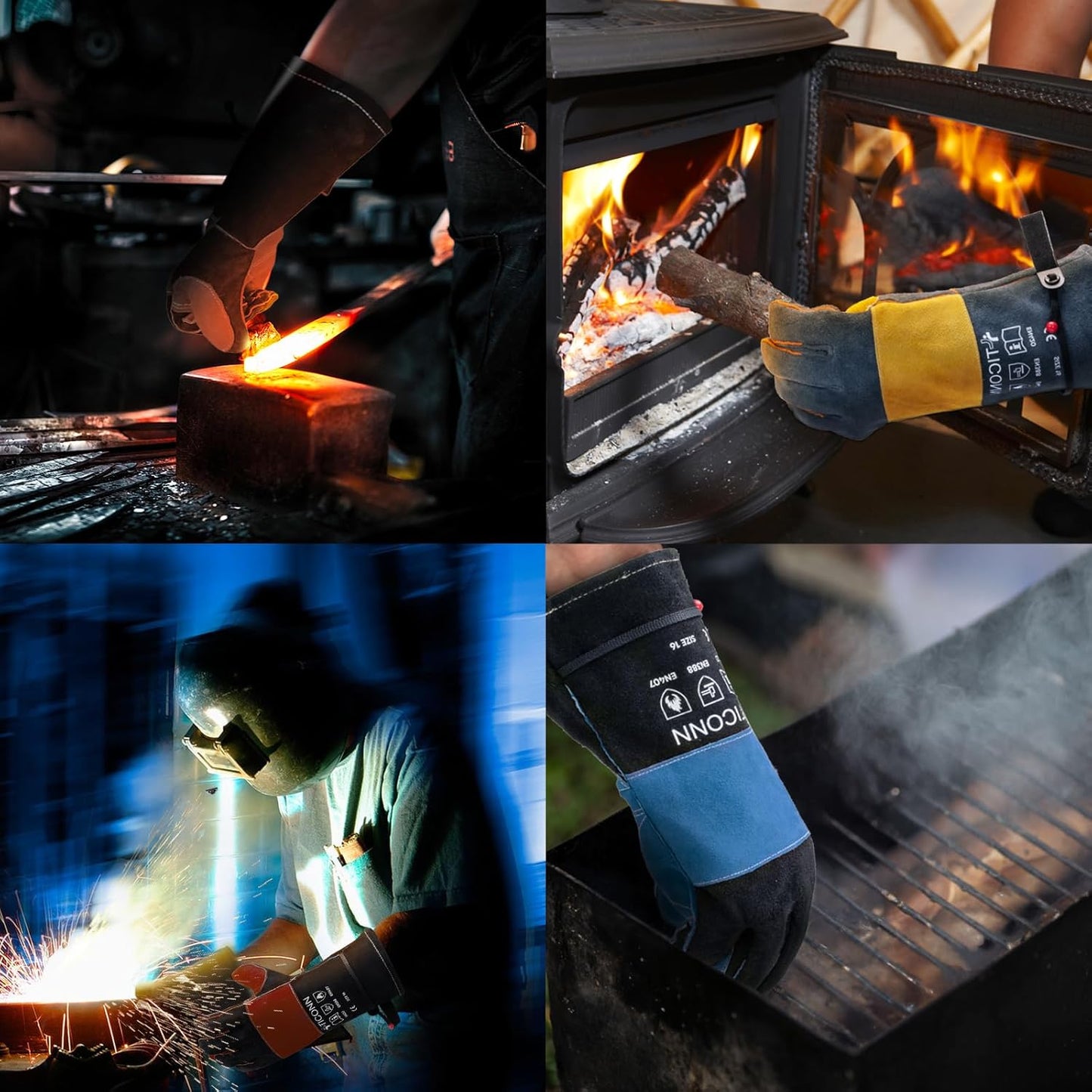 TICONN Welding Gloves, 16 IN L/XL/XXL 1000°F Heat-Resistant Fireproof Leather Gloves for Welders, Stick, Forge, Mig, Tig, BBQ