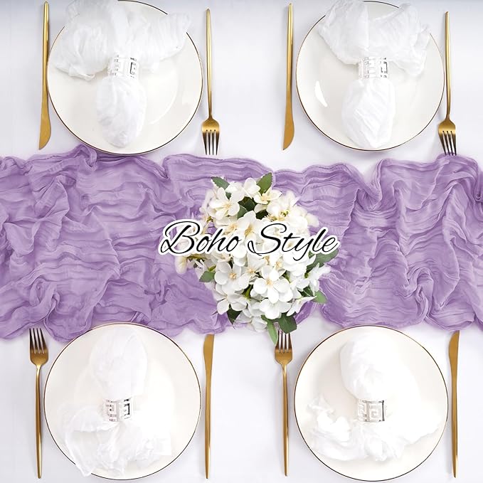20 Pack Cheesecloth Table Runner Light Purple, Rustic Boho Gauze Fabric Table Runner Romantic Table Runner For Wedding, Festival, Birthday, Anniversary, Dinner and Outdoor Events (17.7 x 108 inch)