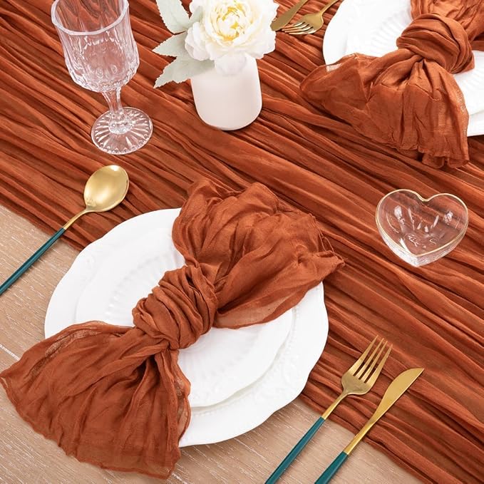 MLMC Terracotta Table Runner 10ft Rustic Burnt Orange Cheesecloth Table Runner 35 x 120 inches for Wedding Bridal Shower Birthday Pinic Party Decor
