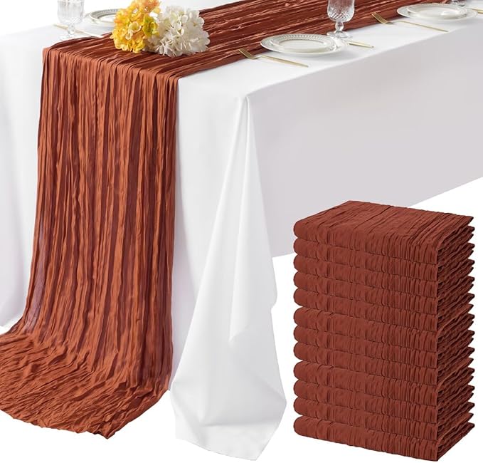 12 Pack Terracotta Cheesecloth Table Runner 35"×120" Gauze Fabric Table Runner Rustic Sheer Runner for Wedding Birthday Baby Shower Party Table Decoration Terracotta 12 Pack
