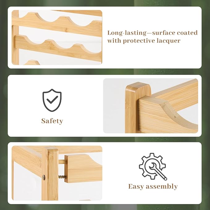 Wine Rack，Bamboo Wine Storage Cabinet Shelf，Countertop Wine Shelf- Freestanding Wine Holder for Kitchen & Pantry (Natural, 2-Tier)