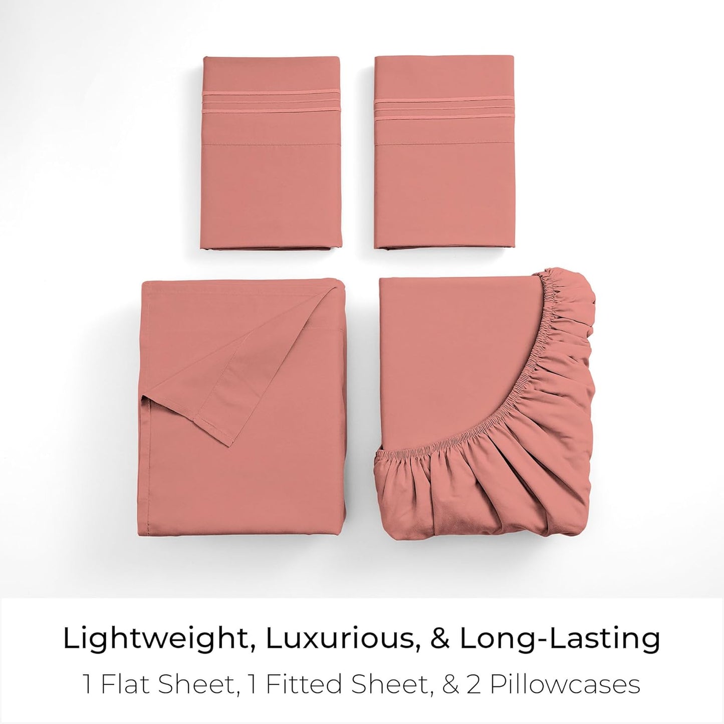 Mellanni California King Sheets Set - 4 PC Iconic Collection Bedding - Hotel Luxury, Extra Soft, Cooling Bed Sheets - Wrinkle, Fade, Stain Resistant (Cal King, Coral)