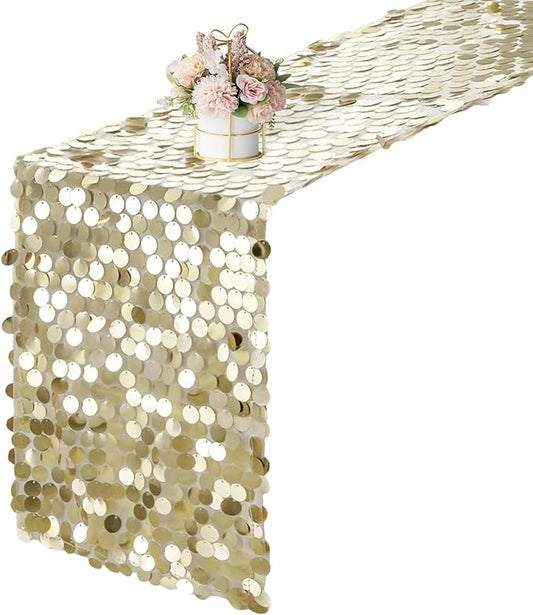 12 x 108 Inch Champagne Sequin Table Runner Glitter Rectangle Big Sequin Table Runner for Wedding Party Birthday Christmas Halloween Decoration (1 Pack)