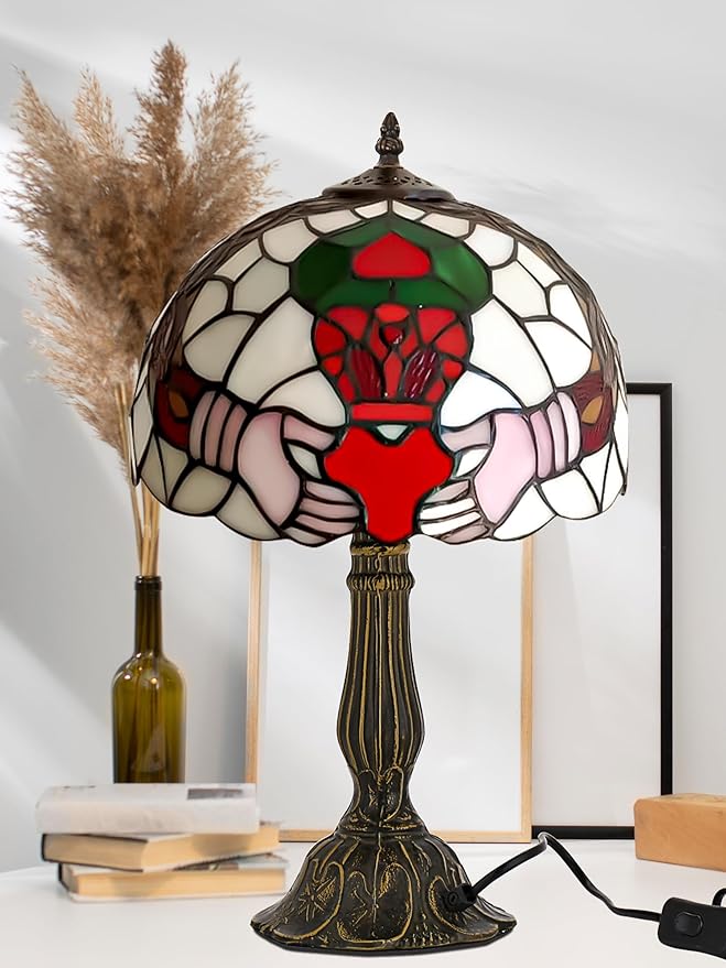 KY&BOSAM Tiffany Table Lamps Irish Gold Crown Celtic Light Stained Glass Art Style Desk Lamp19 Inche Tall 12 Inche Wide Lamp Shade1 Bulb Antique Zinc Base Living Room Bedroom St Patrick's Day Decor