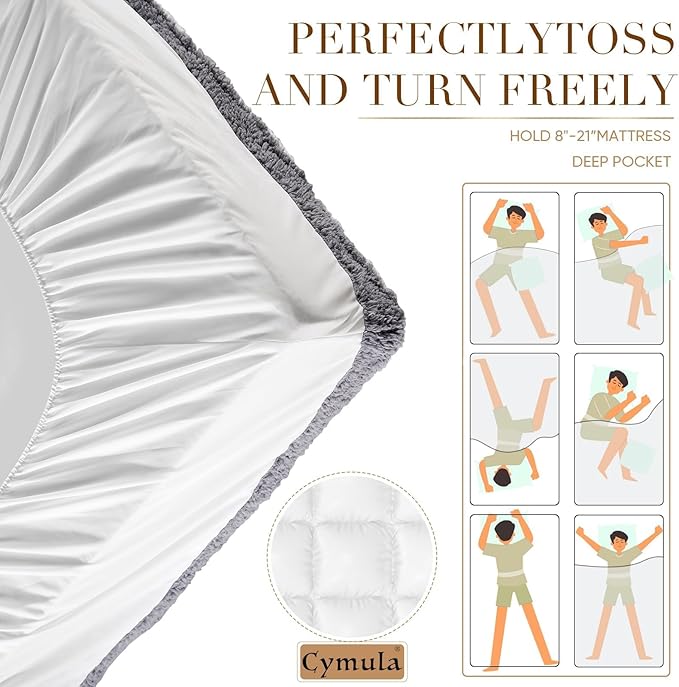 Cymula Mattress Topper Queen Size for Back Pain Extra Thick Sherpa Mattress Pad Bed Soft Pillow Top Mattress Cover with 900GSM Fluffy Down Alternative, 8-21" Deep Pocket, White