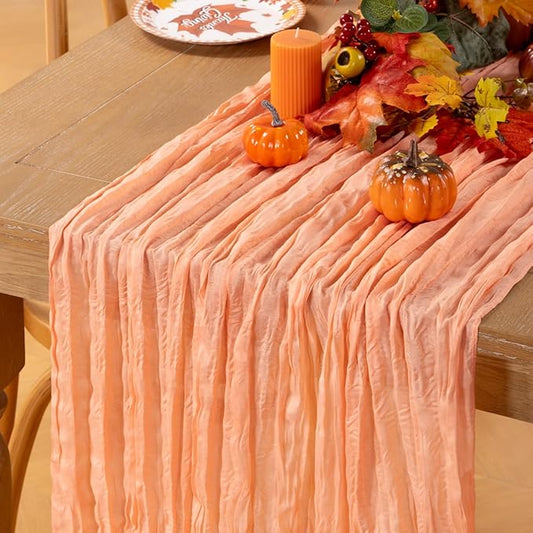 MLMC Peach Pink Cheesecloth Table Runner 10ft Rustic Gauze Coral Cheese Cloth Table Runner 35x120 Inches for Wedding Bridal Baby Shower Party Decor