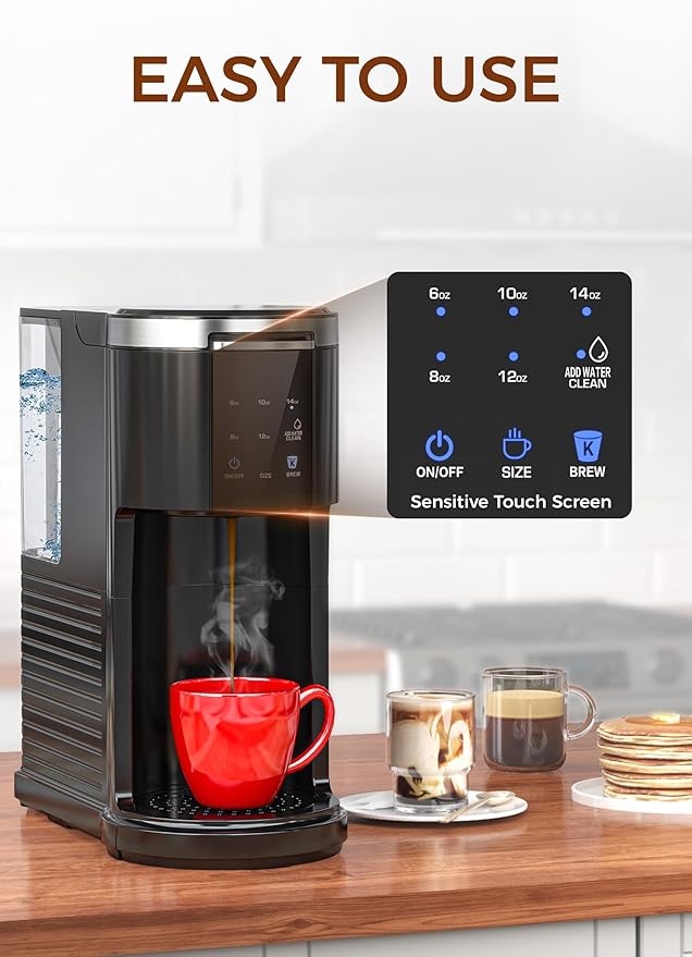 COWSAR Single Serve Coffee Maker, K Cup Coffee Brewer for Capsule and Ground Coffee, Commercial Coffee Machine with 40 Oz Water Tank, 5 Brew Sizes Up To 14 Oz, Ideal for Home/Office, Black