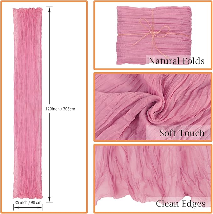 combocube 12 Pack 35x120 Inch 10Ft Cheesecloth Long Table Runner Gauze Rustic Romantic Table Cloth for Wedding Reception Bridal Shower Holiday Birthday Party Table Decorations, Dusty Rose