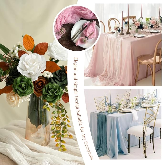 12 Pack Cheesecloth Table Runner 35 x 70 inch Long Boho Cheese Cloth Gauze Table Runners Semi Sheer Table Runner for Wedding Decor, Bridal Shower, Birthday Party (Burgundy)