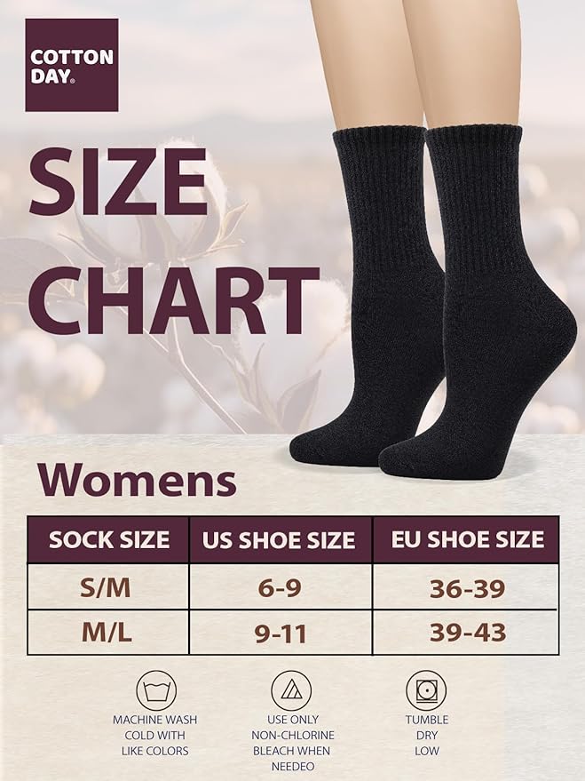 COTTON DAY Women's Soft Combed Cotton Dress Socks Seamless Toe Black White Gray Navy Blue Brown Beige