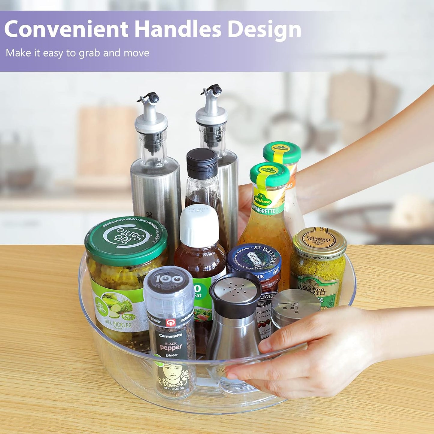 GUZON 4 Pack Lazy Susan Organizer for Cabinet, Upgraded 11.5" Clear Lazy Susan Turntable with Handles and Raised Edge, Rotating Spice Storage for Kitchen, Pantry, Refrigerator, Bathroom, Table