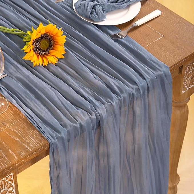 Dusty Blue Cheesecloth Table Runner 10 Pack Christmas Table Runners Boho Gauze 120 Inches Blue Table Decor for Xmas Holiday Season Parties Marine Weddings Bridal Baby Shower Birthday Party