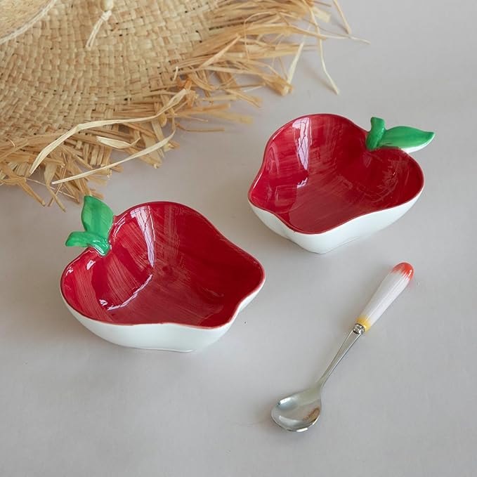 Apple-Shaped Salad Serving Bowls，Mini Size Mixing Bowl Set for Salad, Preparing, Fruit, Vegetables,Food Safe,Unique Kitchenware Gift for Holidays, Parties, Home Decor-2pcs