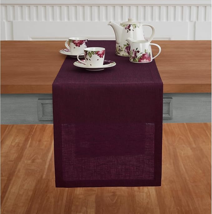 Solino Home Linen Table Runner 72 Inches Long - Athena, 100% Pure Linen Chambray Burgundy Table Runner 14 x 72 Inch for Dining, Holiday, Christmas, New Year