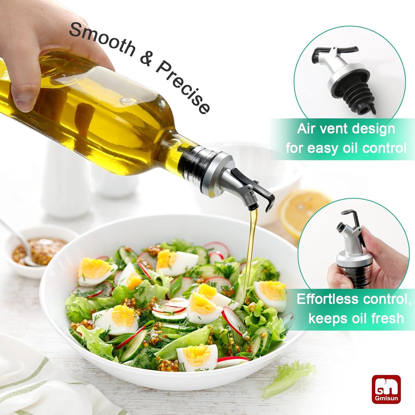 GMISUN Olive Oil and Vinegar Dispenser Bottle Set, 2Pack Oil and Vinegar Dispenser Bottle, 17oz Kitchen Oil Dispenser, Glass Cooking Oil Dispenser, Clear Glass Bottles for Oil with Funnel and Labels
