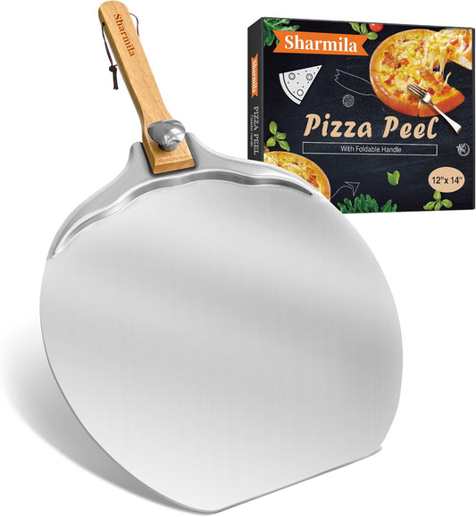 Pizza Peel 12 inch Aluminum Pizza Spatula,Upgraded Apple Shaped Pizza Paddle with Foldable Handle for Easy Storage,Sharmila Professional Pizza Spatula Paddle for Home Pizza Making