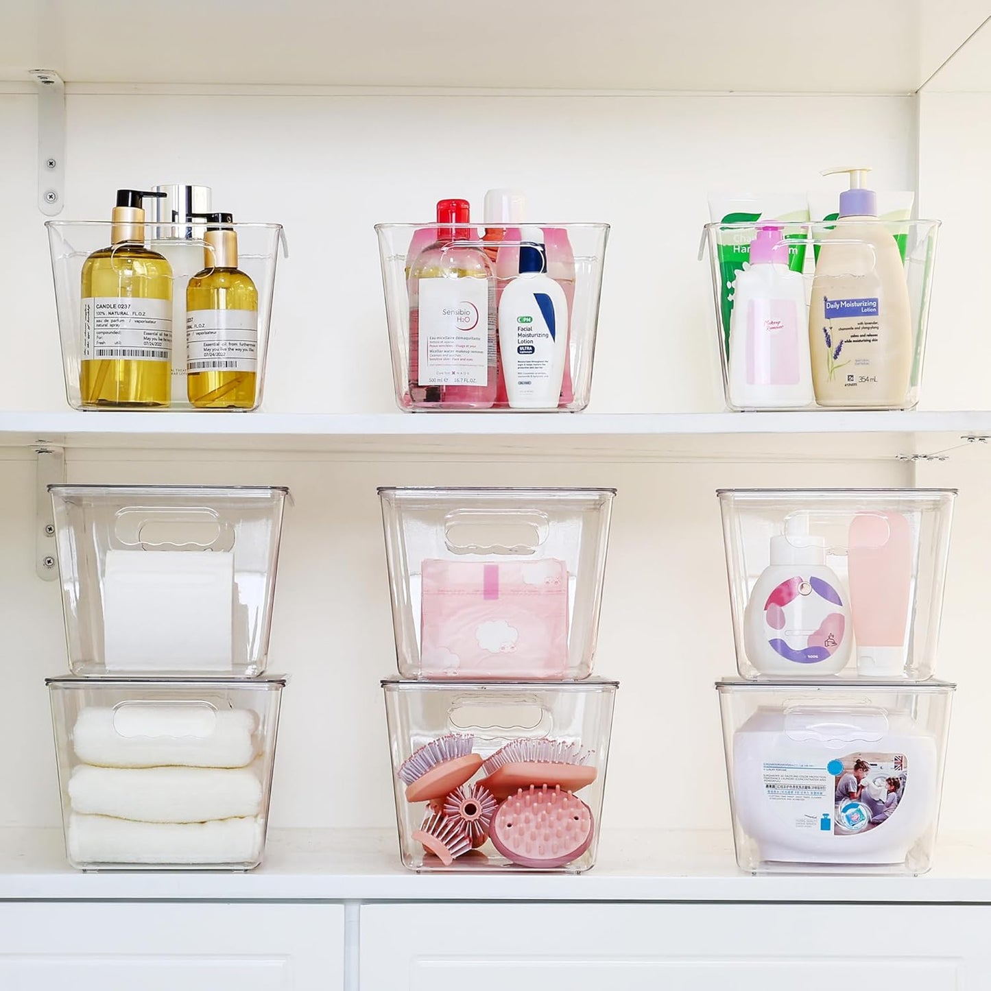 Vtopmart 2 Pack Clear Stackable Storage Bins with Lids, Large Plastic Containers with Handle for Pantry Organizer and Storage,Perfect for Bathroom,Cabinet,Kitchen,Fridge,Closet Organization