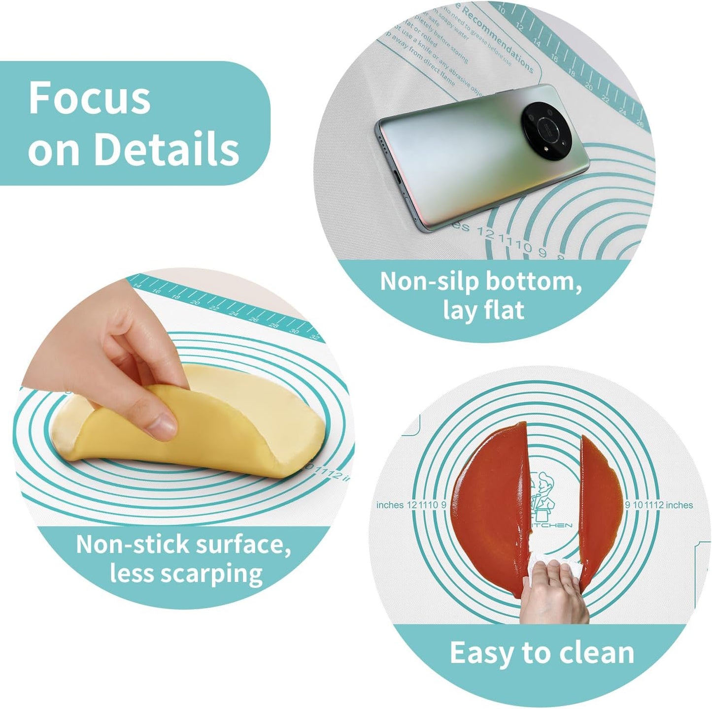 Silicone Pastry Mat for Dough Rolling, Silicone Baking Mat with Measurement, Nonslip Fondant/Pie Crust Mat for Making Cookies Macarons Baking Tools 32 x 24 Inch