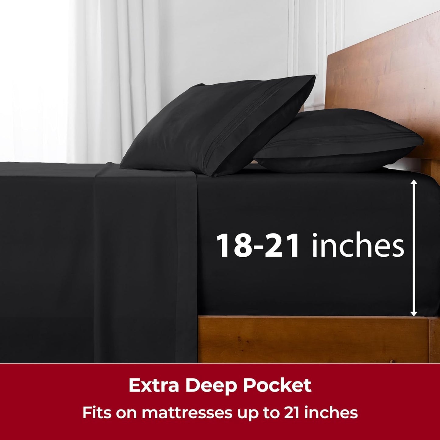 Mellanni Extra Deep King Sheets - 4 PC Iconic Collection Bedding - Hotel Luxury, Ultra Soft, Cooling Bed Sheets - Wrinkle, Fade, Stain Resistant (King, Black)