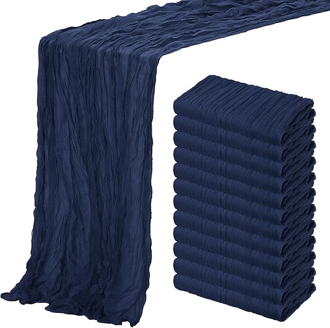 Aktor 12 Pack Navy Blue Cheesecloth Table Runner 10Ft Gauze Table Runner Boho Semi Sheer Cheese Cloth Fabric Runners for Wedding Birthday Baby Shower Party Table Decoration（Navy Blue）
