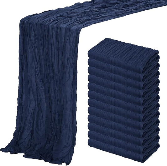Aktor 12 Pack Navy Blue Cheesecloth Table Runner 10Ft Gauze Table Runner Boho Semi Sheer Cheese Cloth Fabric Runners for Wedding Birthday Baby Shower Party Table Decoration（Navy Blue）