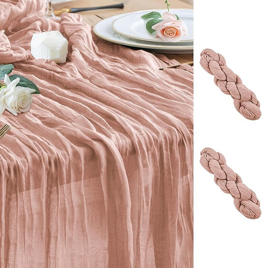 Wokceer Cheesecloth Table Runner 2Pack 10FT Dusty Pink Gauze Fall Cheese Cloth Table Runner for Party Christmas Easter Rustic Sheer Runners for Baby Bridal Shower Wedding