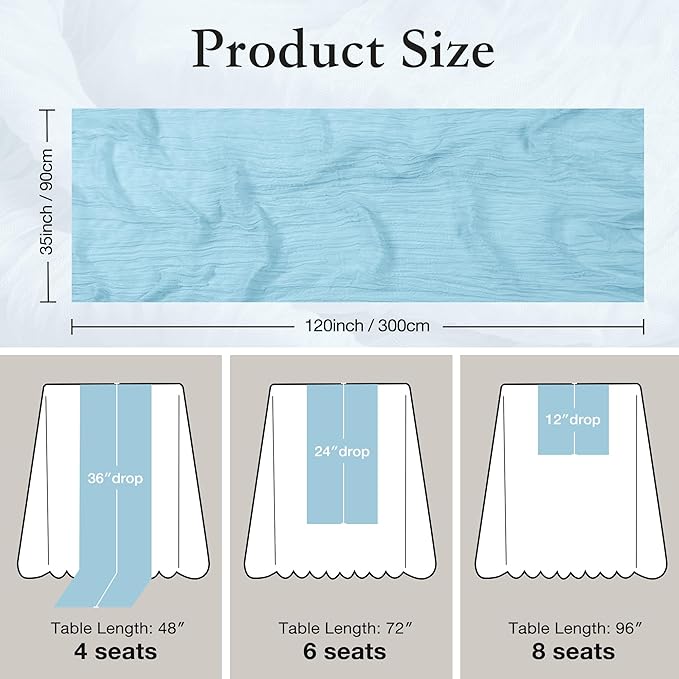 Leetaltree 6 Pack Blue Cheese Cloth Table Runner, 35x120 Inch Boho Rustic Cheese Table Runner, Table Runners for Bridal Baby Shower Decorations or Wedding Table Decorations
