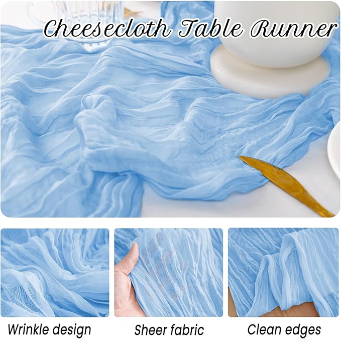 12 Pack Light Blue Table Runner 10FT Cheesecloth Table Runner 21 x 120 inch Boho Gauze Cheese Cloth Table Runner Rustic Sheer Table Runner for Party Wedding Bridal Baby Shower Birthday Table Decor
