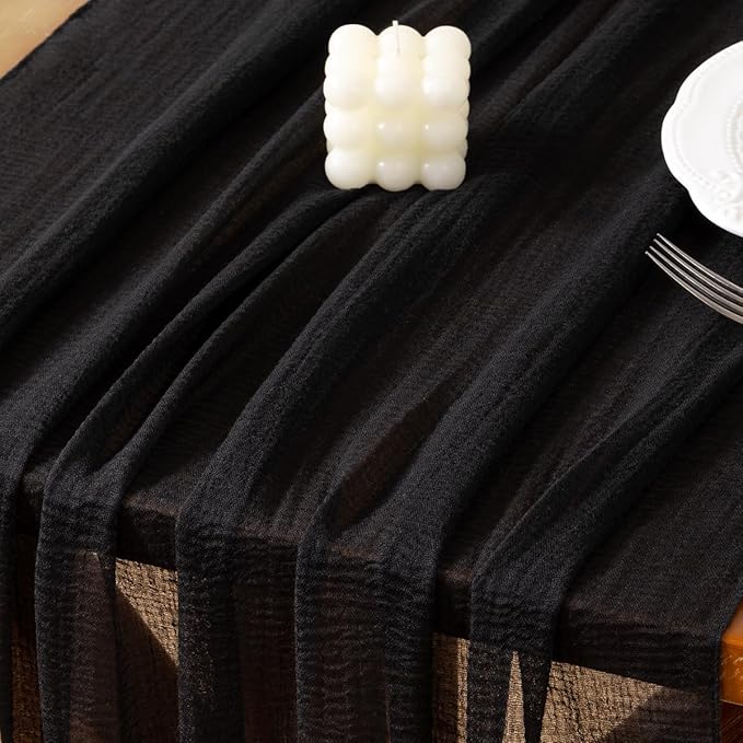 Socomi 6pcs Black Cheesecloth Table Runner Fall Thanksgiving Gauze 120 Inch Rustic Boho Cheese Cloth Runner for Wedding Party Baby Bridal Shower Centerpiece Decoration Holiday Home Decorations