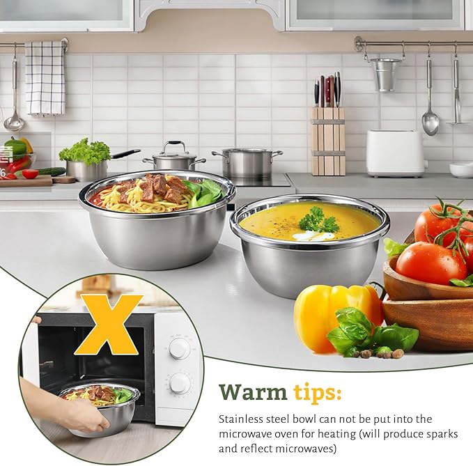 Stainless Steel Bowl Set of 4, Thicker 18/8 Stainless Mixing Bowls 1.9 Quart, Salad Bowls, Nesting Metal Prep Bowls for Cooking Baking Marinating, Serving Bowls for Cereal Soup