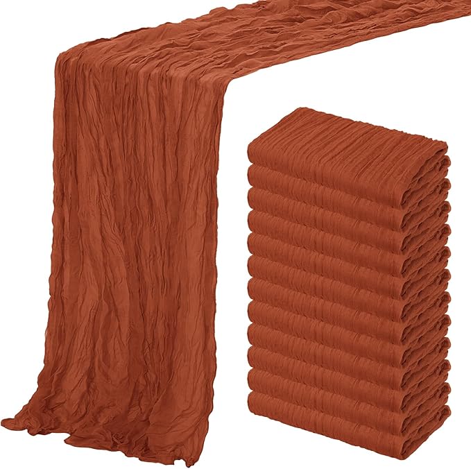 Aktor 12 Pack Terracotta Cheesecloth Table Runner 10Ft Gauze Table Runner Boho Semi Sheer Cheese Cloth Fabric Runners for Wedding Birthday Baby Shower Party Table Decoration（Terracotta）