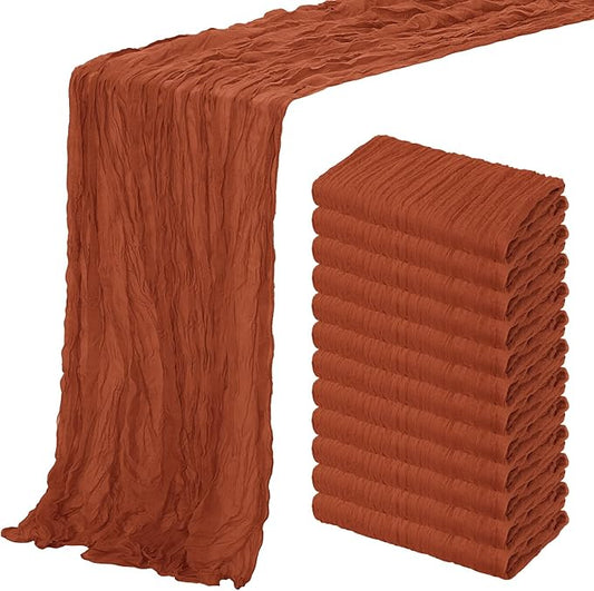 Aktor 12 Pack Terracotta Cheesecloth Table Runner 10Ft Gauze Table Runner Boho Semi Sheer Cheese Cloth Fabric Runners for Wedding Birthday Baby Shower Party Table Decoration（Terracotta）
