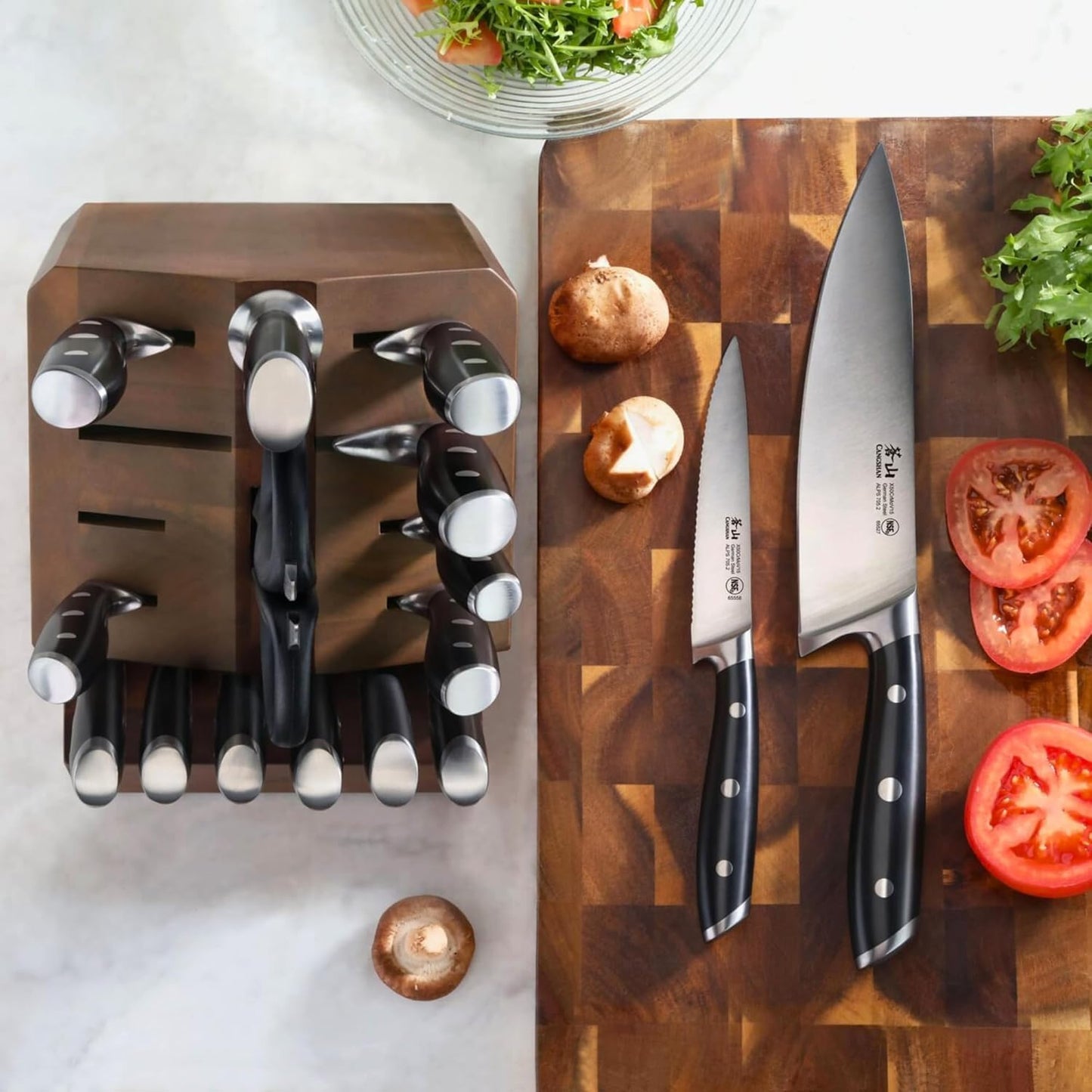 Cangshan Alps Series German Steel Forged 17-Piece Knife Block Set, Acacia (Black)
