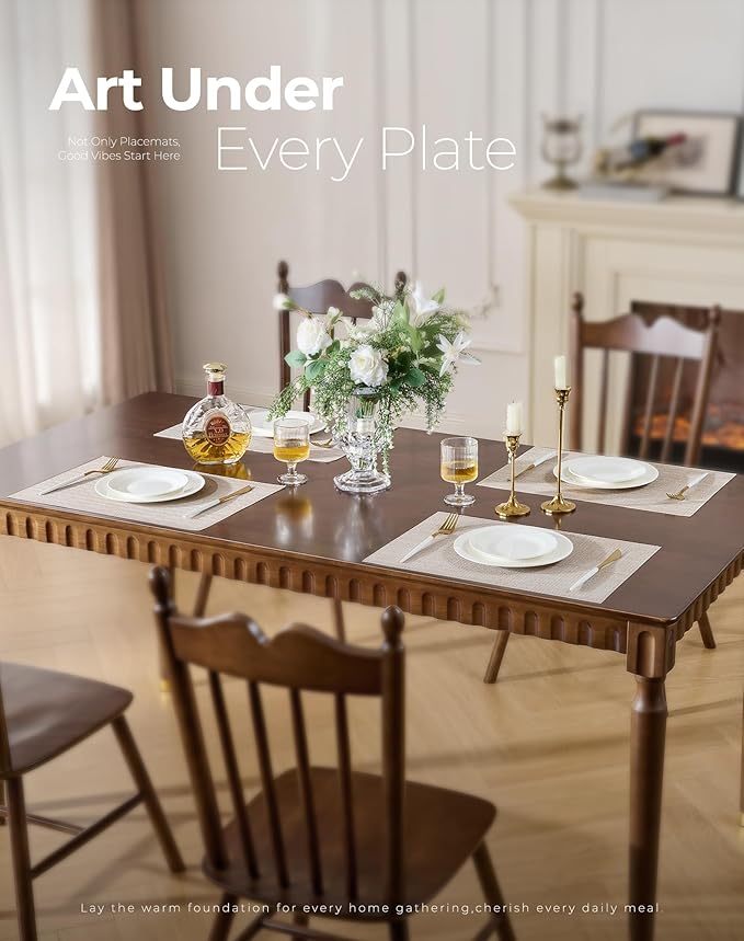 Leetaltree Beige Placemats Set of 8 - Heat Resistant Non-Slip Place mats for Dining Table, Washable Durable PVC Vinyl Woven Table Mats（Beige, 8）