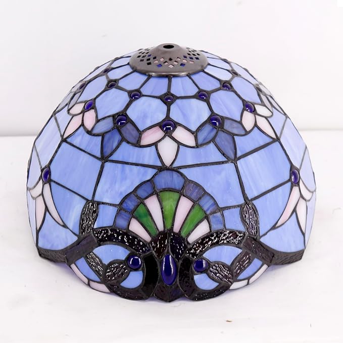 WERFACTORY Tiffany Style Table Lamp Lavender Blue Purple Baroque Stained Glass 12X12X22 Inches Mother-Daughter Vase Desk Light Decor Bedroom Living Room Home Office S003C Series