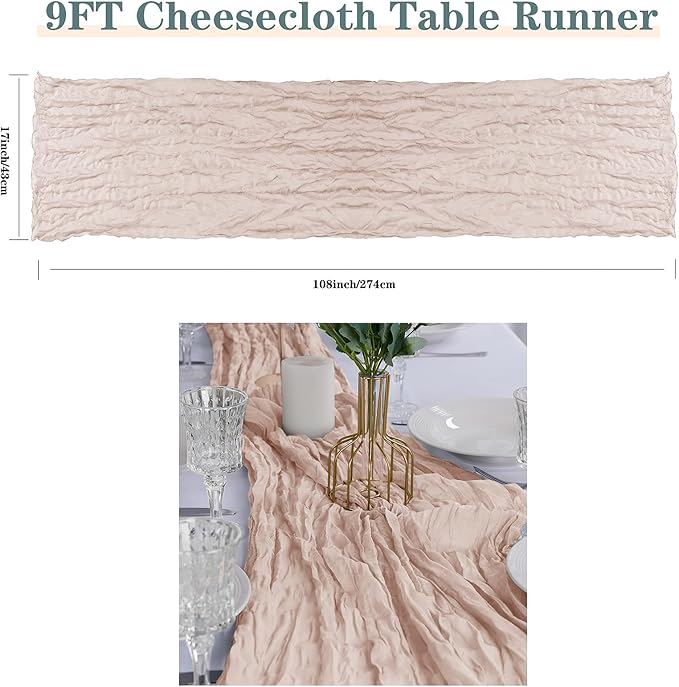 6 Pack Cheesecloth Table Runner 9ft,17 x 108 inch Gauze Table Runner Rustic Romantic Wedding Runner for Wedding Bridal Shower Fall Decoration,Terracotta