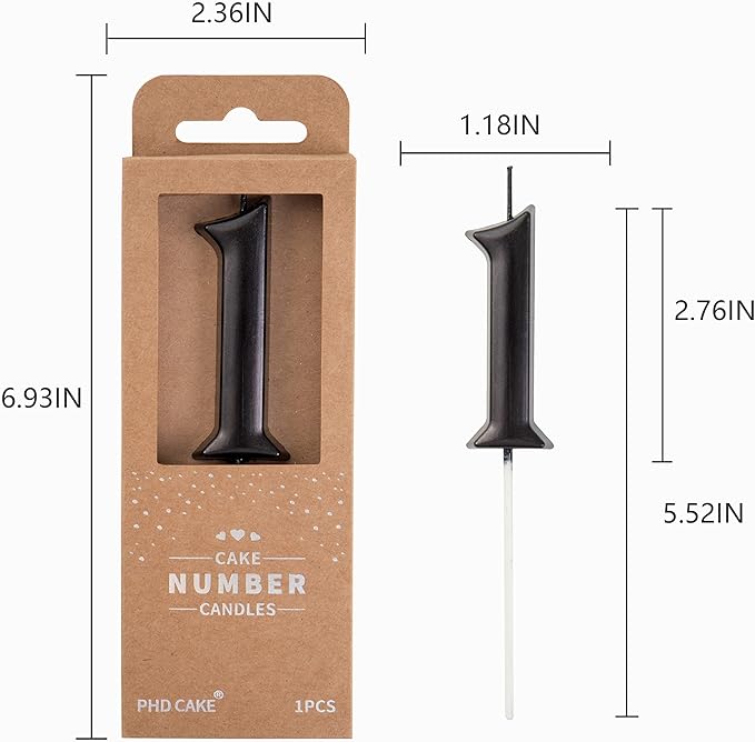 PHD Elegant Black 2.76 Inch 1 Number Birthday Candles, Cake & Party Celebration