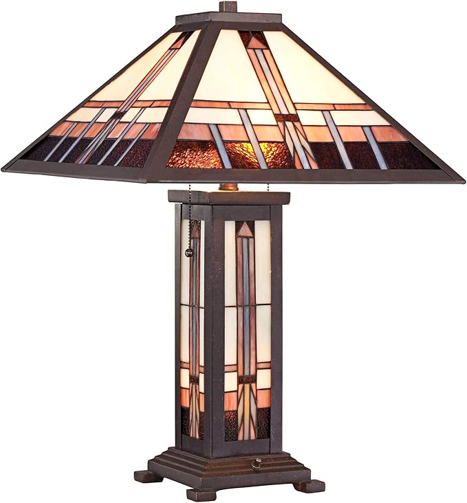 Robert Louis Tiffany Alfred Mission Tiffany Style Table Lamp with Nightlight 26" High Bronze Metal Antique Stained Glass Shade Decor for Living Room Bedroom House Bedside Home (Color May Vary)